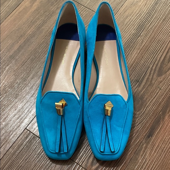 Stuart Weitzman Turquoise Slipknot Suede Flats with Gold Accents!NEW - Picture 4 of 9